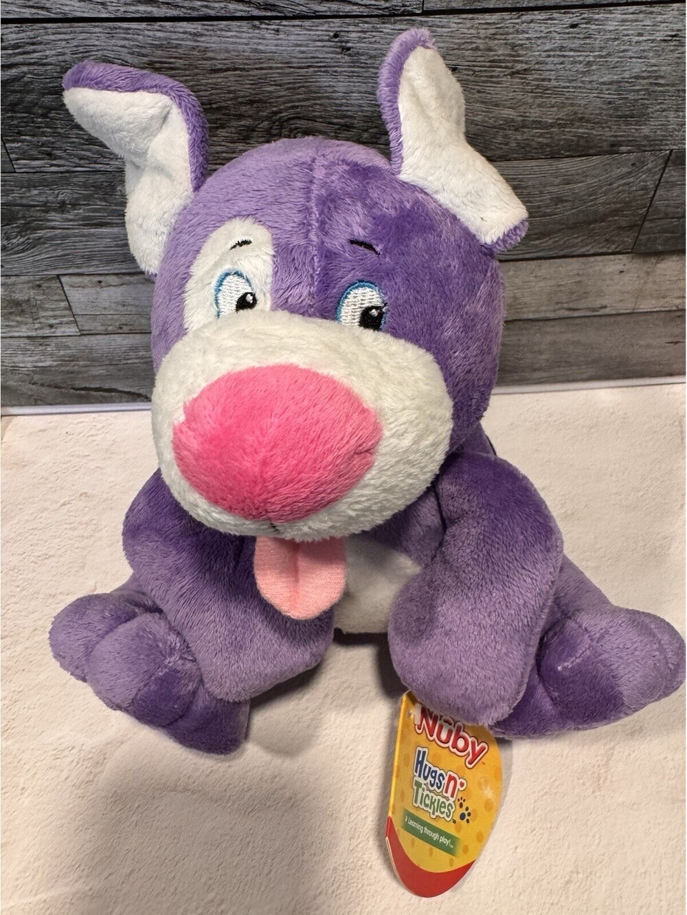 Nuby NWT Tickle Toes Purple Dog Plushy 10.5 in